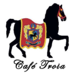 The logo for cafe troia.