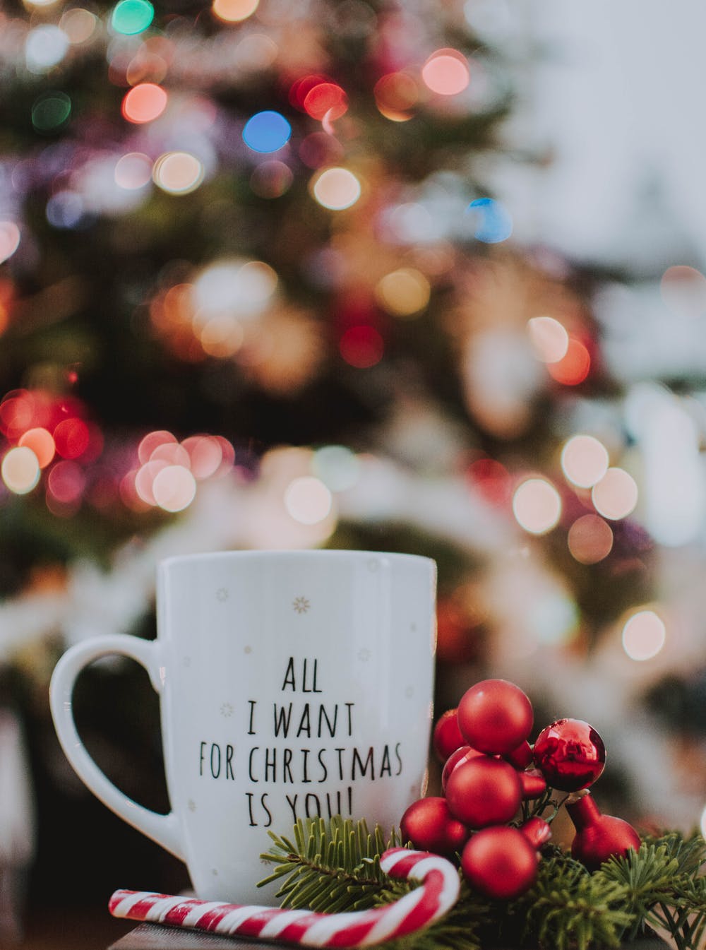 All I want for a Holiday Gathering is a mug with candy canes and a Christmas tree.